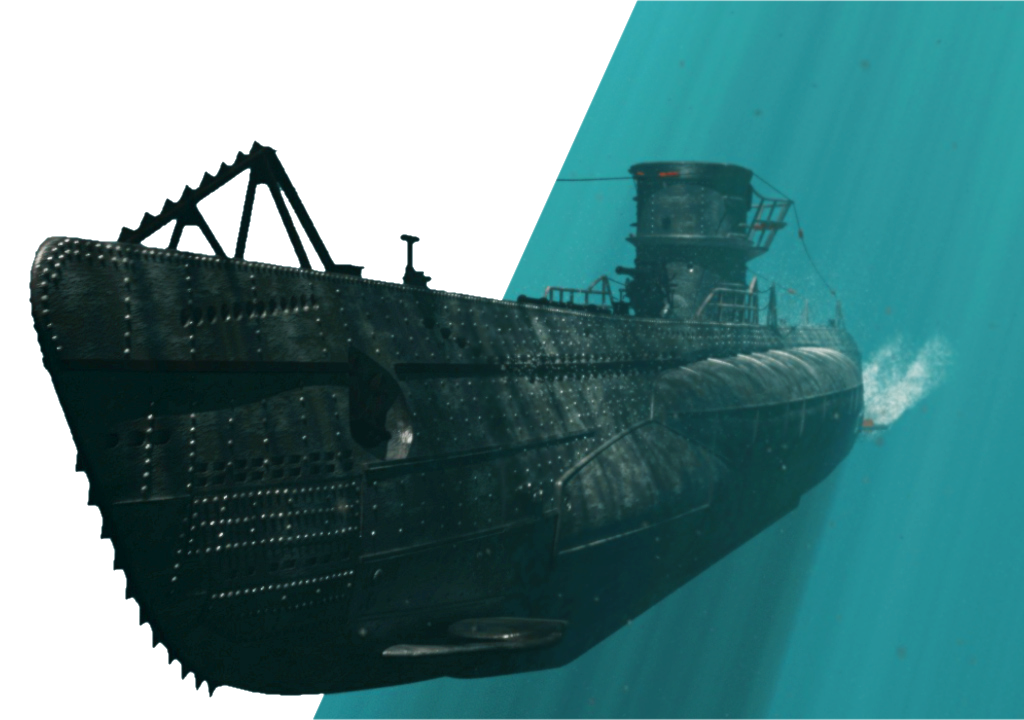 german ww2 submarine 3d rendering with vfx